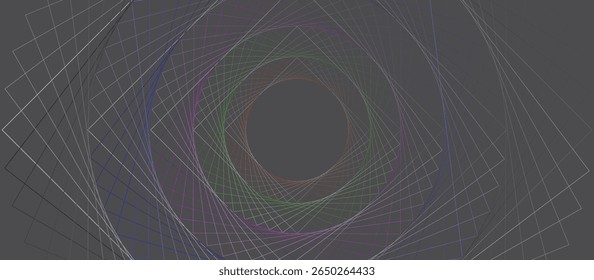 Pastel Radiating Lines and Dots on Dark Background, Complex Interwoven Abstract Pattern with Geometric Depth and Central Converging Focus for Digital, Tech, and Design Applications