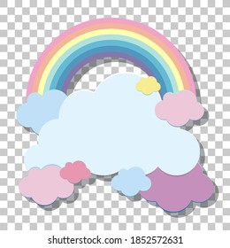 Arcoiris pastel con nubes en blanco aisladas en ilustración transparente de fondo