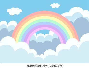 Pastel rainbow in the cloud background