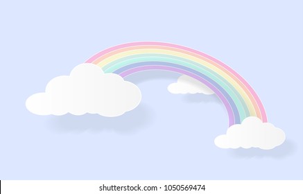 pastel rainbow and cloud cartoon vector. paper art and digital craft style.