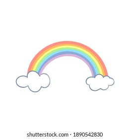 Pastel rainbow with cloud isolated on white background, Vector illustration flat style for graphic design 