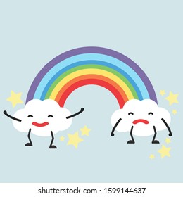 Pastel rainbow with Clouds Vector