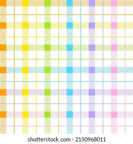 Pastel Rainbow Cute Line Stripe Striped Plaid Checkered Scott Tartan Gingham Cartoon Vector Seamless Pattern Print Background