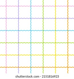 Pastel Rainbow Cute Zigzag Line Stripe Striped Geometry Mesh Plaid Checkered Scott Tartan Gingham Cartoon Vector Seamless Pattern Print Background