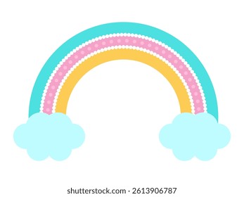 Pastel rainbow with dotted stripes and clouds. Ideal for childrens designs, greeting cards, or whimsical projects. Vector illustration
