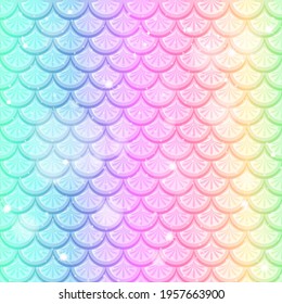 Pastel rainbow fish scales seamless pattern illustration