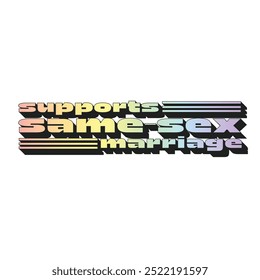 Tipografía de degradado de arco iris pastel del matrimonio del mismo sexo con Plantilla en relieve negro, estilo denso moderno