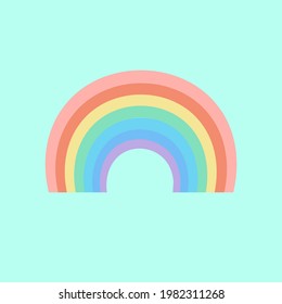 Pastel rainbow on an isolated turquoise background. Vector illustration for fabrics, textures, wallpapers, posters, stickers, postcards. Childish fun print.