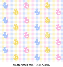 Pastel Rainbow Pink Blue Yellow Easter Egg Day Colorful Plaid Gingham Pattern Background Vector Cartoon Illustration Tablecloth, Picnic mat wrap paper, Mat, Fabric, Textile, Scarf