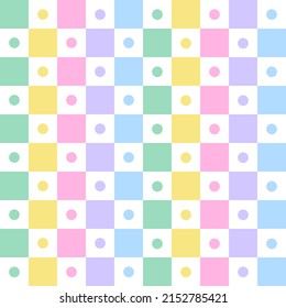 Pastel Rainbow Polkadot Cercle Round Check Illustration Gingham Motif Vérifié Papier au enveloppement, Mat Pique-nique, Nappe, Arrière-Plan Tissu