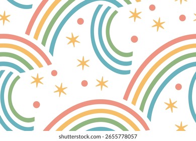 Pastel rainbow star pattern on with abstract shapes vector