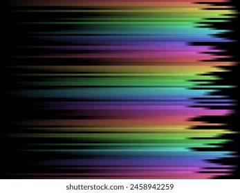 Pastel rainbow stripes gradient with squares mosaic pattern, black background, vector graphic wallpaper or leaflet