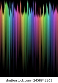 Pastel rainbow stripes gradient with squares mosaic pattern, black background, vector graphic wallpaper or leaflet