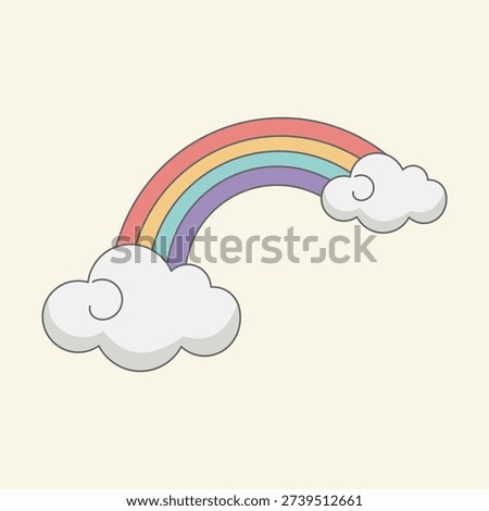 Pastel Rainbow With Stylized Fluffy Clouds In Minimalist Aesthetic