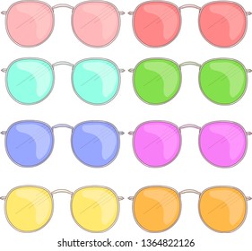 Pastel rainbow sunglasses set. Vector illustration 