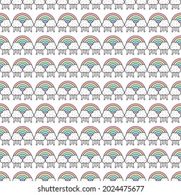 Pastel rainbows pattern background. Colorful Cute rainbows, stars, clouds pattern background. Seamless Vector illustration. Wrapping paper.