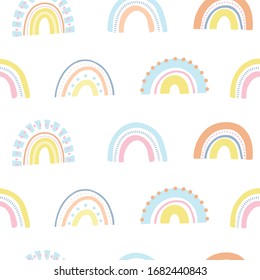 Pastel rainbows seamless pattern. Colorful hand drawn rainbow. Magic vector baby background. Digital paper. Digital Scrapbook Paper. Kids print.