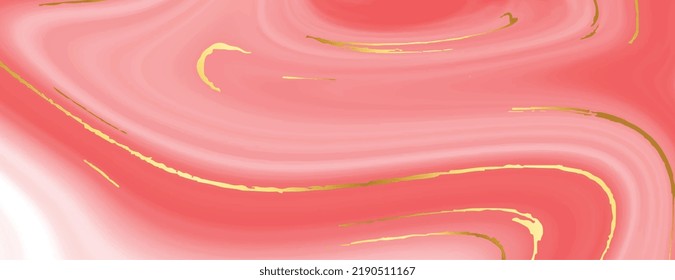 Pastel Red And Golden Marble Texture Wide Banner Design