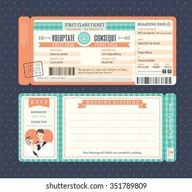 Pastel Retro Boarding Pass Ticket Wedding Invitation Template