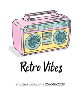 Pastel Retro Boombox Illustration. Ideal for themes of music, 80s culture, and throwbacks.