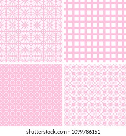 Pastel retro different vector seamless patterns. Set of cute shabby chic ornaments.