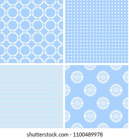 Pastel retro different vector seamless patterns. Set of cute shabby chic ornaments.