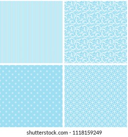 Pastel retro different vector seamless patterns. Set of cute shabby chic ornaments.