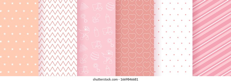 Pastel retro different vector seamless patterns. Endless texture can be used for sweet romantic wallpaper, pattern fills, web page background