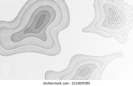 Fondo de pared de semitono retro pastel. Diseño de elementos de resumen de tecnología plateada. Papel de escritorio de diseño moderno de la web de escala de grises. Fondo de fondo del vector de curva luminosa.