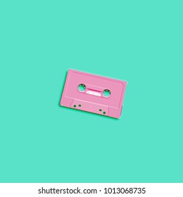Pastel retro realistic cassette on flat background, vector illustration