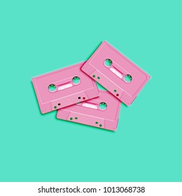 Pastel retro realistic cassette on flat background, vector illustration