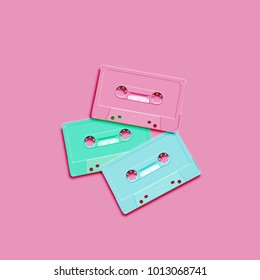 Pastel retro realistic cassette on flat background, vector illustration