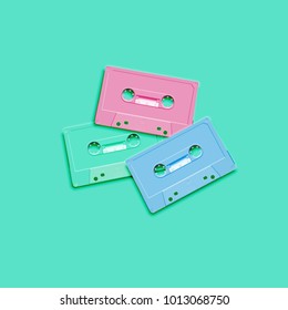 Pastel retro realistic cassette on flat background, vector illustration