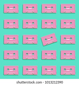 Pastel retro realistic cassette on flat background, vector illustration