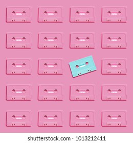 Pastel retro realistic cassette on flat background, vector illustration