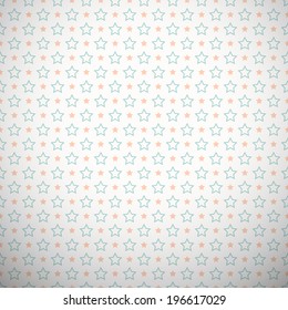 Pastel retro vector pattern (tiling). Endless texture can be used for wallpaper, web page background, surface textures. Geometric star ornaments. Orange, blue and white colors