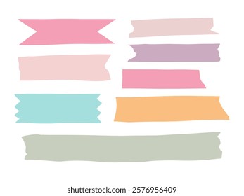 Pastel Ribbon Banner Icon Set with Soft Tone. A collection of pastel ribbon banners in various shapes and sizes, featuring soft tones, perfect for decorative and creative design projects