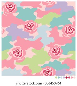 Pastel rose camouflage seamless vector pattern