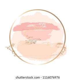 Pastel rose and cream brush strokes in gold round contour frame. 