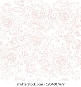 Pastel Rose Flowers Seamless Pattern. Vector Illustration Spring, Wedding