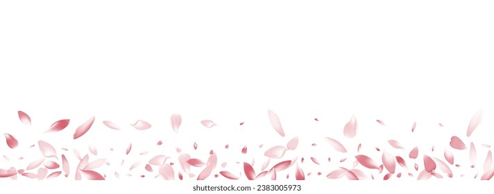 Pastel Rose Petal Vector Panoramic Background. Purple Invitation Peach Petal Banner. Cherry Petal Fall Poster. Blossom Flower Petal Illustration.