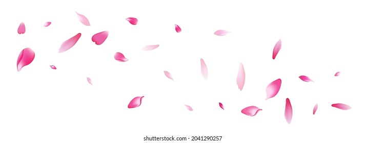 Pastel Rose Petal Vector White Background. Purple Floor Sakura Petal Pattern. Flower Petal Air Poster. Bright Apple Petal Frame.