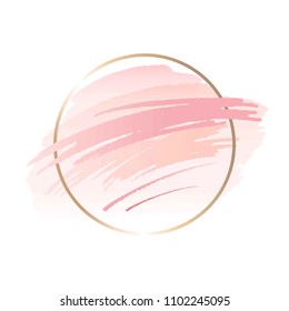 Pastel rose and pink brush strokes in gold round contour frame. 