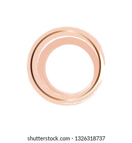 Pastel rose and pink brush strokes and gold border. Gold round contour frame. 