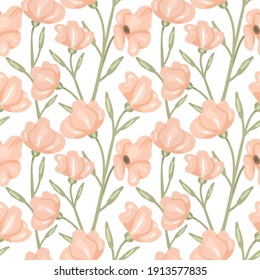 Pastel rose seamless pattern. Hand drawn elegance boho style botanical background, flowers and leaves soft colors. Modern vector decor textile, wrapping paper, wallpaper. Floral texture print fabric