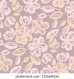 Pastel rose shade abstract flower seamless pattern. Pink and beige floral repeatable motif for wedding projects, fabric, wrapping paper, background. Abstract decorative sketch of blossom flowers.