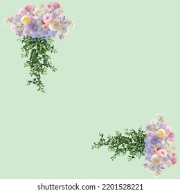 Pastel roses and a bunch of leaves