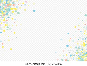 Pastel Round Flying Transparent Background. Carnival Circle Postcard. Christmas Splash Card. Color Confetti Festival Background.