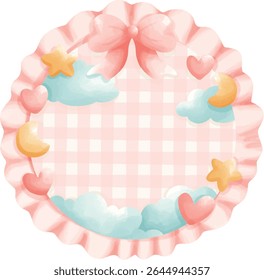 Pastel Round Frames with Ruffle Borders and Baby Shower Elements