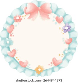 Pastel Round Frames with Ruffle Borders and Baby Shower Elements
